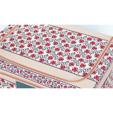 Cutie de Depozitare Pliabila, , 66 L din Bumbac si In, 52 x 42 x 39 cm, Fereastra Frontala, 2 Usi de Acces cu Fermoar Bidirectional, Cadru Metalic, Suport Baza Stabil din Plastic, Motiv Traditional Model 7 [8]