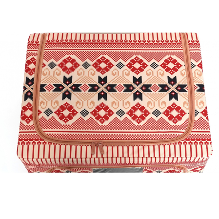 Cutie de Depozitare Pliabila, , 66 L din Bumbac si In, 52 x 42 x 39 cm, Fereastra Frontala, 2 Usi de Acces cu Fermoar Bidirectional, Cadru Metalic, Suport Baza Stabil din Plastic, Motiv Traditional Model 5 [6]