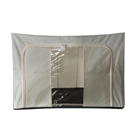 ✨TOATE PRODUSELE✨ - Cutie de depozitare Pliabila, , Cadru Metalic, cu fermoar, 100 L, material Textil, 60 x 42 x 40 cm, suport de baza din plastic stabil, Bej