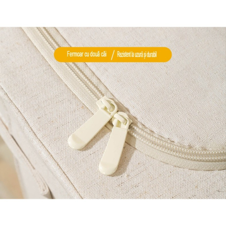 Cutie de Depozitare Pliabila, , Cu Fereastra si Fermoar Dublu, 66 L, Textil Premium, 50x40x33 cm, Cadru Metalic, Impermeabila, Bej [37]