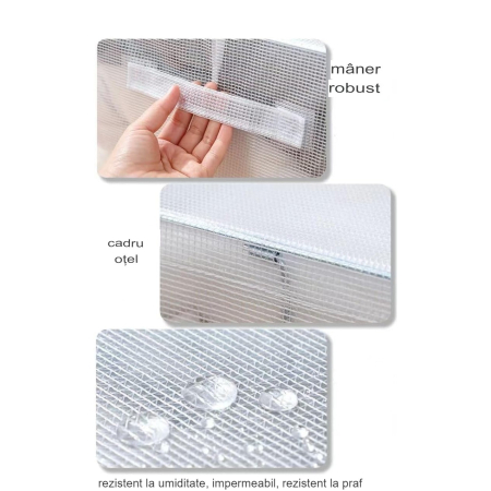 Cutie de Depozitare Pliabila, , Cu Fereastra si Fermoar Dublu Rosu, 66 L, Textil, 50x40x33 cm, Cadru Metalic, Impermeabila, Transparent [1]