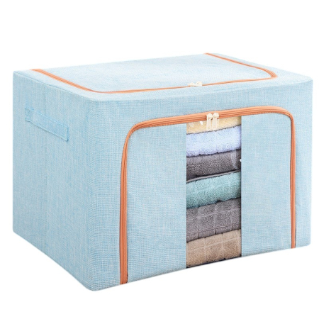 Cutie de depozitare pliabila, , Cu fermoar, 100 L, Textil, 60x42x40 cm, Cadru Metalic, Suport Baza Stabil din Plastic, Bleu [3]