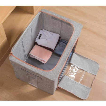 Cutie de depozitare pliabila, , Cu fermoar, 100 L, Textil, 60x42x40 cm, Cadru Metalic, Suport Baza Stabil din Plastic, Gri [4]