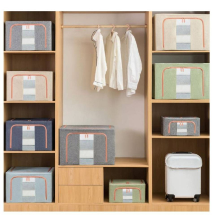 Cutie de Depozitare Pliabila 100 L, 60 x 42 x 40 cm, Cadru Metalic, 2 Ferestre, Gri - ORIGINAL DEALS [1]