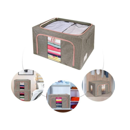 Cutie de Depozitare Pliabila 100 L, 60 x 42 x 40 cm, Cadru Metalic, 2 Ferestre, Gri - ORIGINAL DEALS [15]