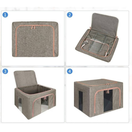 Cutie de Depozitare Pliabila 100 L, 60 x 42 x 40 cm, Cadru Metalic, 2 Ferestre, Gri - ORIGINAL DEALS [14]