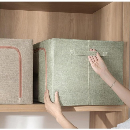 Cutie de Depozitare Pliabila, , Cu fermoar Bidirectional, 66 L, Textil, 50x40x33 cm, Cadru Metalic, o Fereastra, Suport Baza Stabil din Plastic, Verde [3]