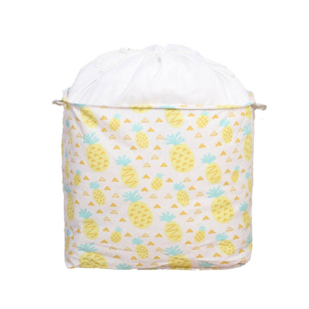 ✨TOATE PRODUSELE✨ - Cutie de Depozitare Pliabila, , Impermeabila, cu Snur, Capacitate 100 L, cu Manere, 50x50x40cm, Model Ananas, Galben