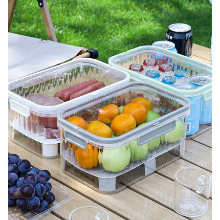 Cutie de Depozitare Portabila, , cu Separator pentru Gheata si Scurgere, Mentine Rece, Caserola Pranz, 25x16.5x11.5 cm, Crem/Transparent [10]