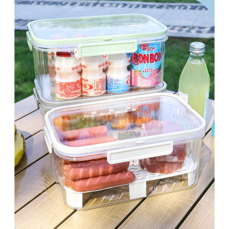 Cutie de Depozitare Portabila, , cu Separator pentru Gheata si Scurgere, Mentine Rece, Caserola Pranz, 25x16.5x11.5 cm, Gri/Transparent [2]