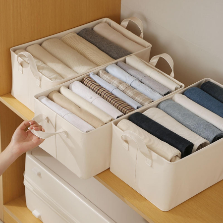 Cutie de Depozitare Tip Cos, , Material Piele Ecologica, Pliabila, 47x28x20 cm, 26 l, Cadru Metalic, cu Manere, Bej [6]