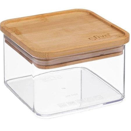 Casă - Cutie depozitare 5Five Eske patrata 0.5L, capac bambus, PS transparent