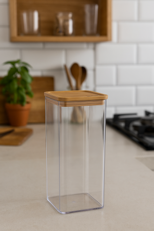 Cutie depozitare 5Five Eske patrata 1.5L, capac bambus, PS transparent [2]