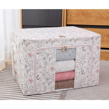 Cutie Depozitare, , 66L, din Material Textil, 50 x 40 x 33 cm, pentru Haine si Lenjerii, Model Fluturasi, Roz [4]