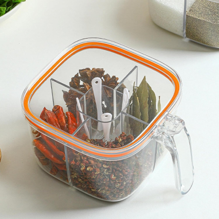 Cutie Depozitare Alimente, , din Plastic/Silicon, 20 x 10 x 10 cm, 5 Compartimente, Alb/Portocaliu [3]