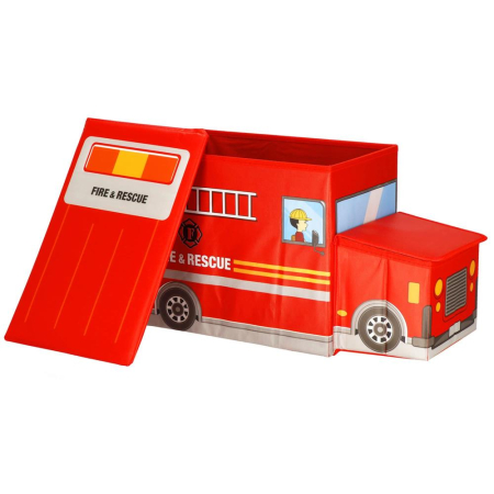 Cutie depozitare jucarii, pliabila cu capac, model masina pompieri, 32x26x56cm, alb [2]