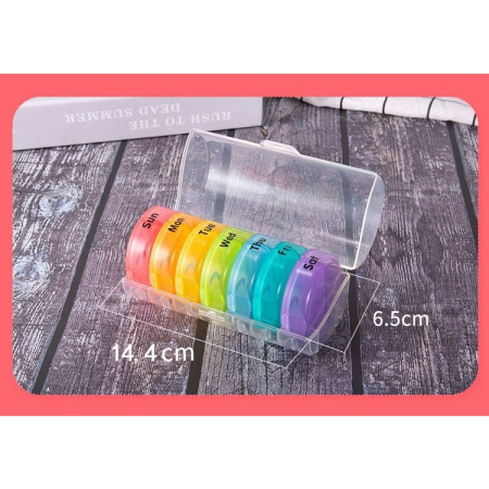 Cutie Depozitare Medicamente, , 7 Zile, 14 Compartimente, Cutie Suport, Recipiente Detasabile, Portabila, Multicolor, 17.5x11x9.5 cm [2]