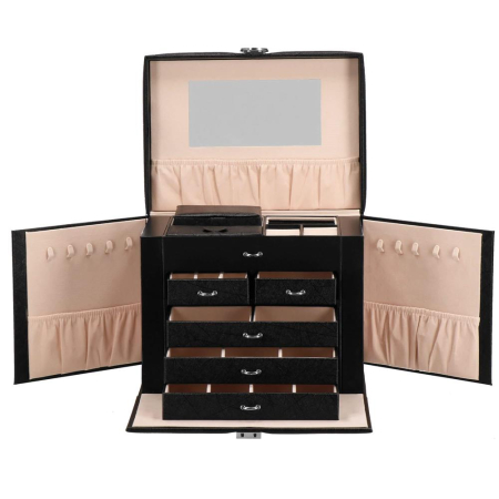 Cutie depozitare si organizare bijuterii, piele ecologica + velur, 26 x 21,5 x 19 cm, negru [32]