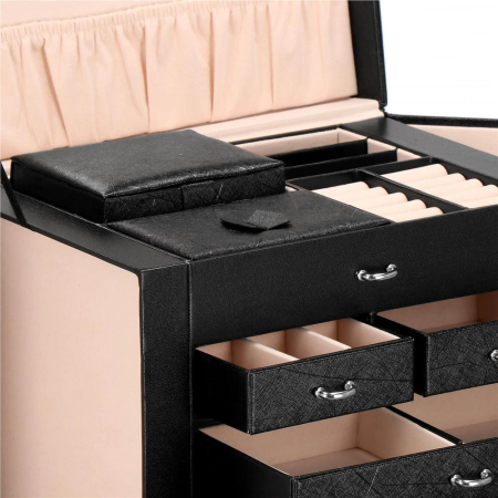 Cutie depozitare si organizare bijuterii, piele ecologica + velur, 26 x 21,5 x 19 cm, negru [14]