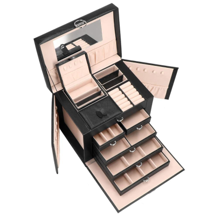 Cutie depozitare si organizare bijuterii, piele ecologica + velur, 26 x 21,5 x 19 cm, negru [27]