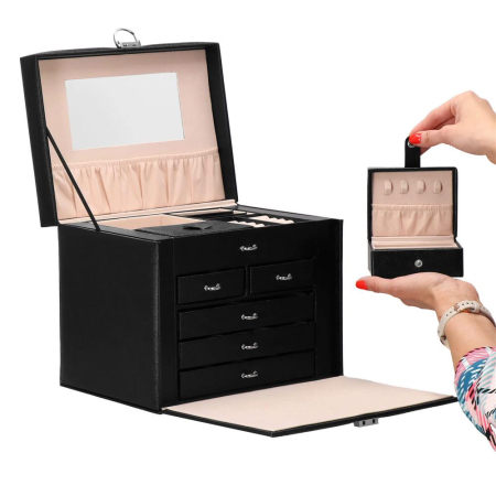 Cutie depozitare si organizare bijuterii, piele ecologica + velur, 26 x 21,5 x 19 cm, negru [30]