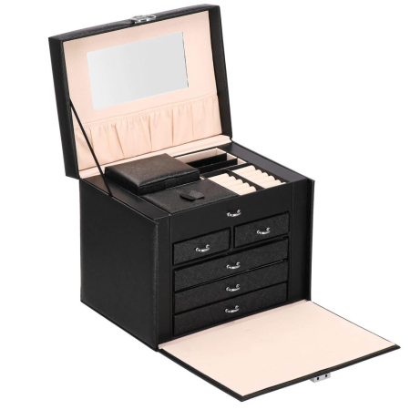 Cutie depozitare si organizare bijuterii, piele ecologica + velur, 26 x 21,5 x 19 cm, negru [11]