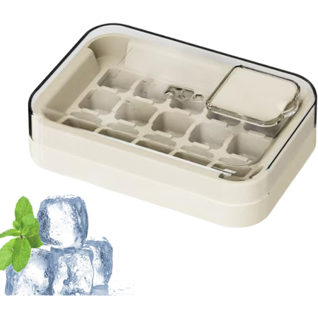 Cutie Gheata, 15 Cuburi, Cu Sistem de Presare Spate, Capac de Umplere și Evacuare, 1 L, 16.5 x 11.2 x 4.5 cm, Alb [2]