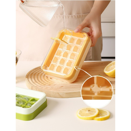 Cutie Gheata, 15 Cuburi, Cu Sistem de Presare Spate, Capac de Umplere și Evacuare, 1 L, 16.5 x 11.2 x 4.5 cm, Galben [2]