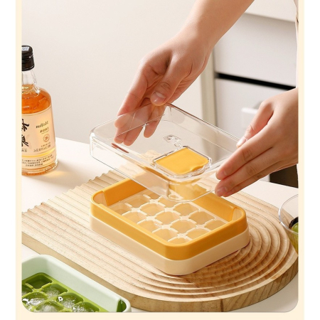 Cutie Gheata, 15 Cuburi, Cu Sistem de Presare Spate, Capac de Umplere și Evacuare, 1 L, 16.5 x 11.2 x 4.5 cm, Galben [3]