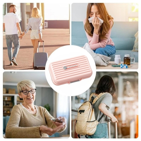 Cutie Medicamente, , Roz, 7 Compartimente, Portabila si Compacta, 11x7.2x3.5 cm, Ideala pentru Uzul Cotidian [3]