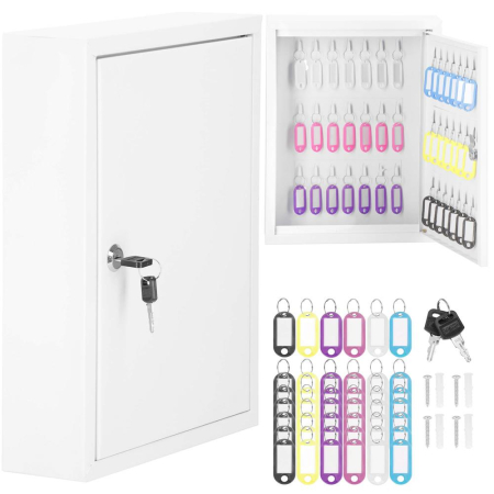 Cutie metalica din otel pentru 42 chei, echipata, 35x27x8cm, alba [13]