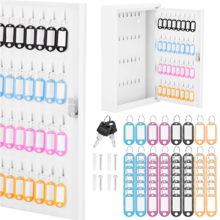 Cutie metalica din otel pentru 64 chei, echipata, 45x30x8cm, alba [12]