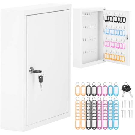 Cutie metalica din otel pentru 64 chei, echipata, 45x30x8cm, alba [13]