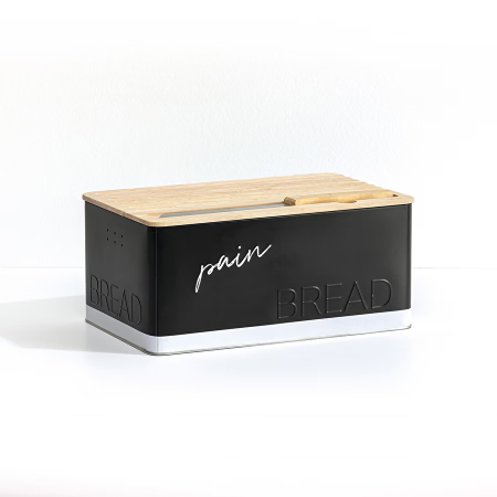 Cutie paine 5Five Color Edition cu capac din lemn, include cutit, 33x21x15 cm, negru [2]