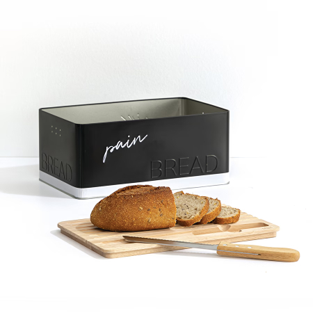 Cutie paine 5Five Color Edition cu capac din lemn, include cutit, 33x21x15 cm, negru [1]