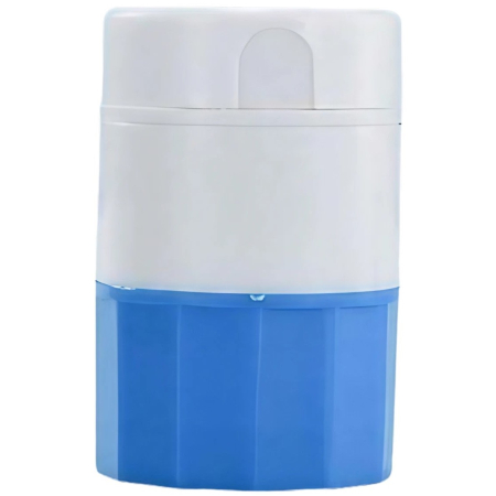 ✨TOATE PRODUSELE✨ - Cutie Pastile Multifunctionala, , 4 in 1, Pahar Apa, Taiere, Sfaramare, Depozitare, Compact, ABS cu Lama din Inox, Alb/Albastru, 8.7x6.2x4.1 cm