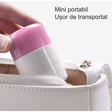 Cutie Pastile Multifunctionala, , 4 in 1, Pahar Apa, Taiere, Sfaramare, Depozitare, Compact, ABS cu Lama din Inox, Alb/Roz, 8.7x6.2x4.1 cm [6]