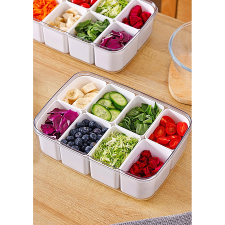 Cutie pentru Depozitare Alimente, , 8 Compartimente cu Capac, Material PET+PP, 29 x 20 x 9 cm, Alb/Transparent [5]