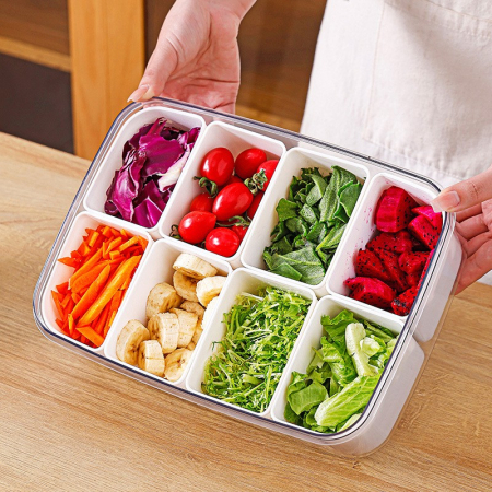 Cutie pentru Depozitare Alimente, , 8 Compartimente cu Capac, Material PET+PP, 29 x 20 x 9 cm, Alb/Transparent [8]