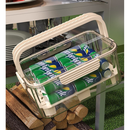 Cutie pentru Depozitare Alimente, , de Uz Casnic, 2 Compartimente, Zona pentru Gheata, Mentinere Fresh, cu Maner, Material PET, 23x15x10.8 cm, Bej [13]