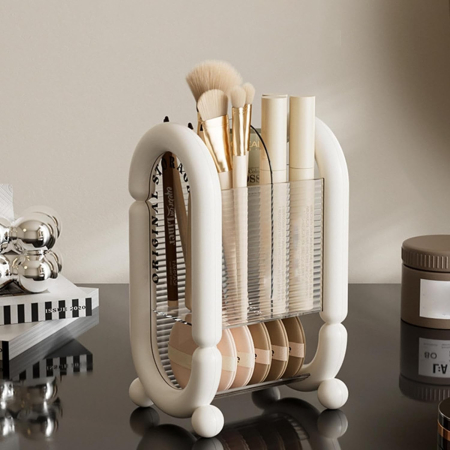 Cutie pentru Depozitare Cosmetice, , pentru Pensule, Creioane si Buretei, 4 Compartimente, din Plastic, 12 x 10 x 20 cm, Alb [1]