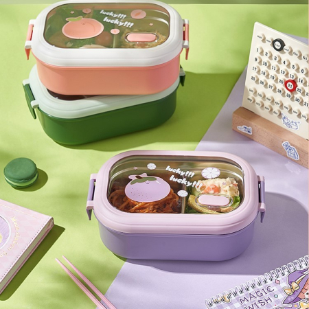 Cutie pentru Pranz sau Gustari, , cu Doua Compartimente, pentru Copii si Adulti, Etansare, PP, Perfect pentru Scoala si Birou, 1000 mL, 22.5x14.5x8 cm, Mov [10]