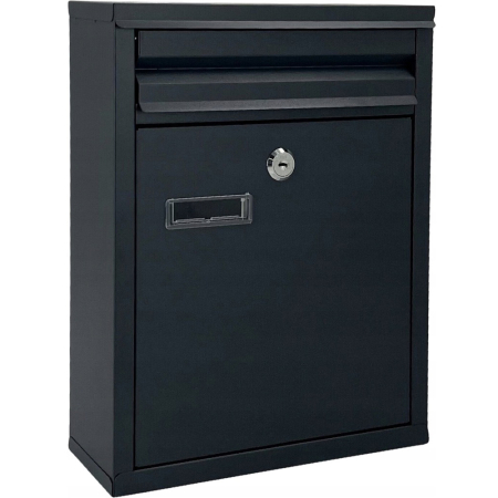 Disponibil livrare locker S - Cutie postala de exterior, pentru gard sau perete, din otel zincat, cu incuietoare, 32x8x25cm, gri inchis