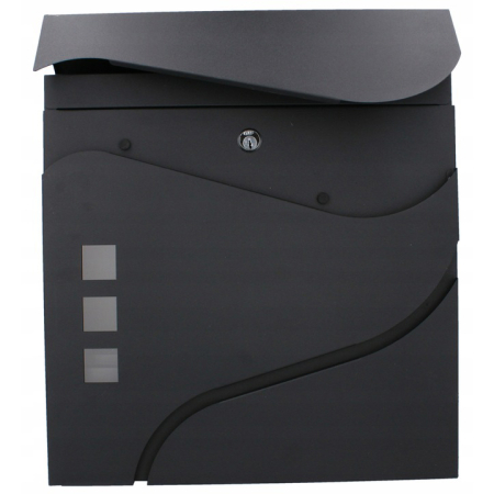 Disponibil livrare locker S - Cutie postala de exterior, pentru gard sau perete, din otel zincat, cu incuietoare, 37x11x37cm, gri inchis