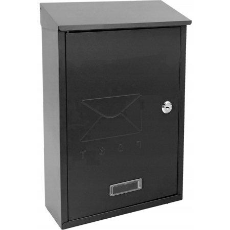 Disponibil livrare locker S - Cutie postala de exterior, pentru gard sau perete, din otel zincat, cu incuietoare, 38x10x25cm, gri inchis