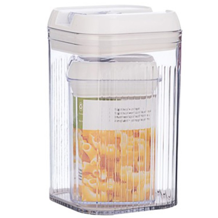 Organizatoare si Depozitare Bucatarie - Cutii de Depozitare Alimente, , Set din 2 Cutii de tip Container, Recipiente pentru Cereale in Bucatarie, 0.8 L-10x15.5 cm, 2 L-12.5x12.5x21.5 cm, Transparente cu Capac Alb