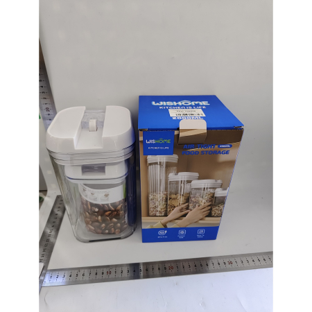 Cutii de Depozitare Alimente, , Set din 2 Cutii de tip Container, Recipiente pentru Cereale in Bucatarie, 0.8 L-10x15.5 cm, 2 L-12.5x12.5x21.5 cm, Transparente cu Capac Alb [1]