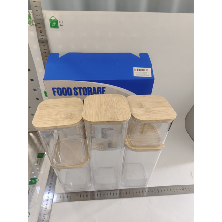 Cutii de Depozitare Alimente, , Set din 5 Cutii de tip Container, Cutii pentru Cereale, din Plastic, Capac din Bambuc, 1pc 0.5 l. 2pc 0.8 l, 2pc 1.2 l, 1pc 1.9 l, Transparente [5]