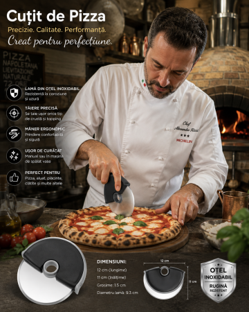 Cutit Circular pentru Pizza cu Lama din Otel Inoxidabil si Maner Antialunecare, 12 x 11 cm, ORIGINAL DEALS [9]