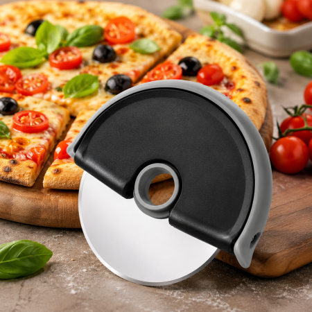Ustensile Gatit & Accesorii - Cutit Circular pentru Pizza cu Lama din Otel Inoxidabil si Maner Antialunecare, 12 x 11 cm, ORIGINAL DEALS